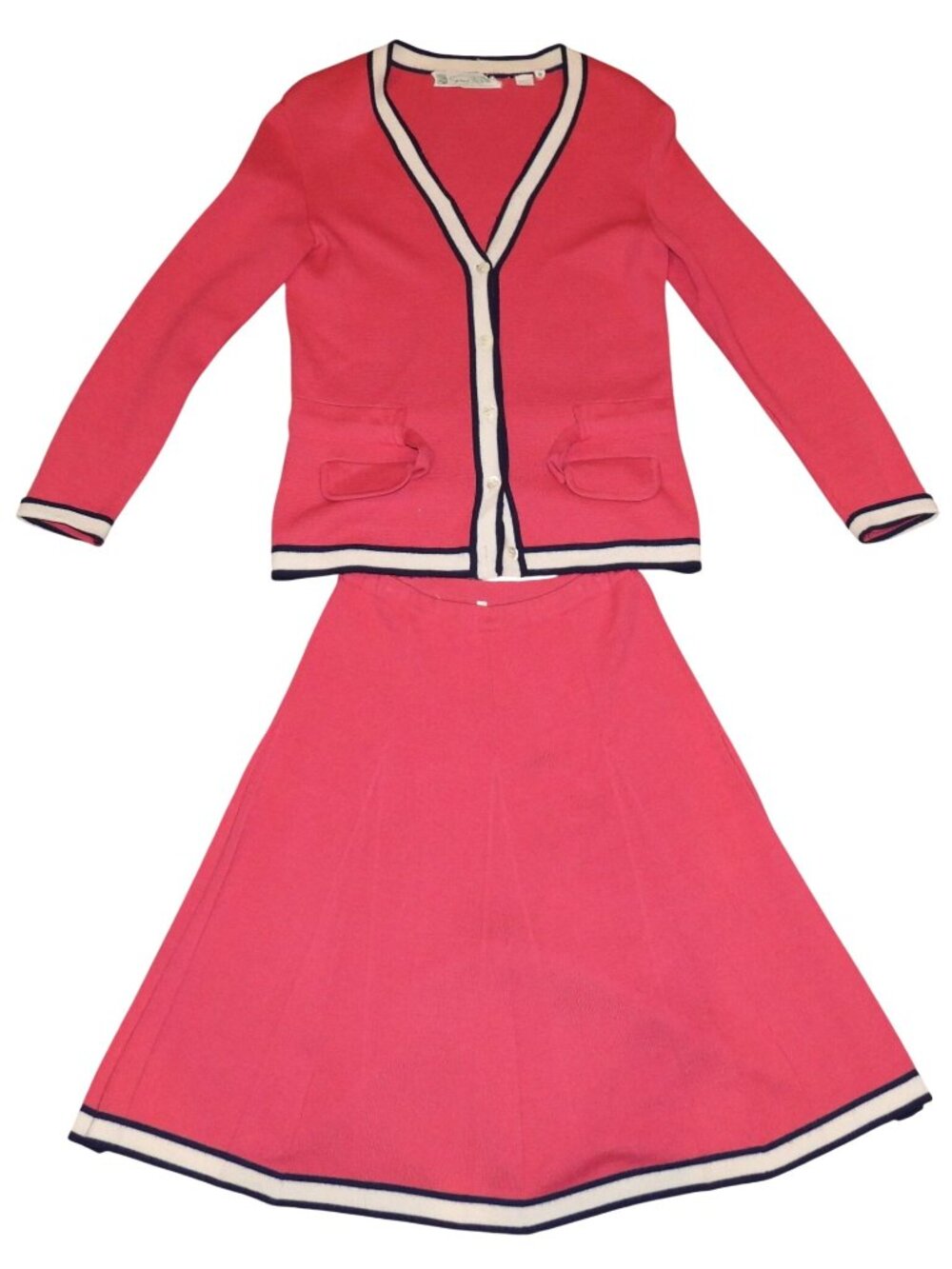 1960s Gino Paoli Cardigan Sweater Skirt Hot Pink Women's Size 10 Made in Italy